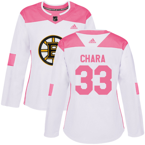 Adidas Bruins #33 Zdeno Chara White/Pink Authentic Fashion Women's Stitched NHL Jersey